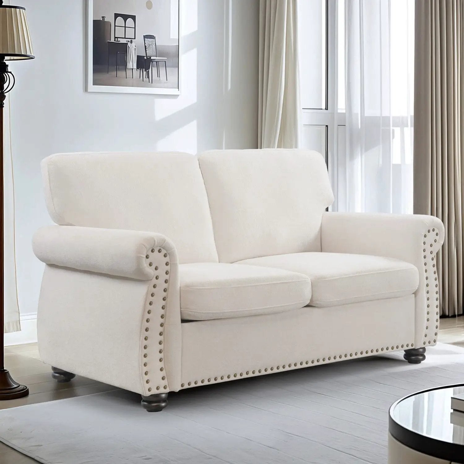 Soft Loveseat, Upholstered 2 Seater Couch, Loose Back Cushions And Turned Legs by HouseOfZazla