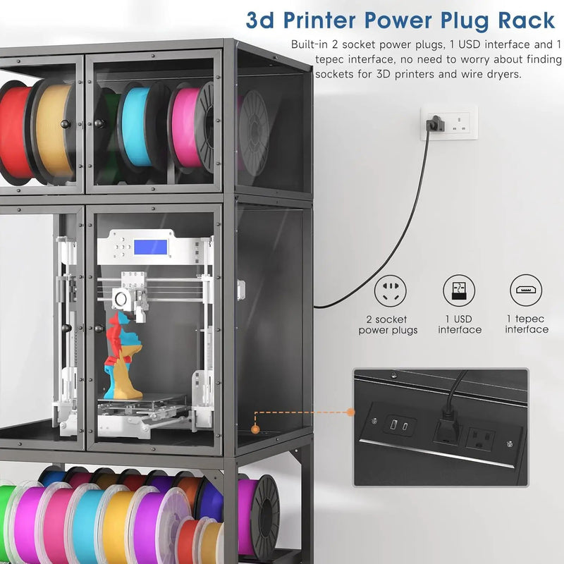 3D Printer Cabinet With Double Layer Filament Storage, Noise Reducing Design - Black by Unique Piece Furniture
