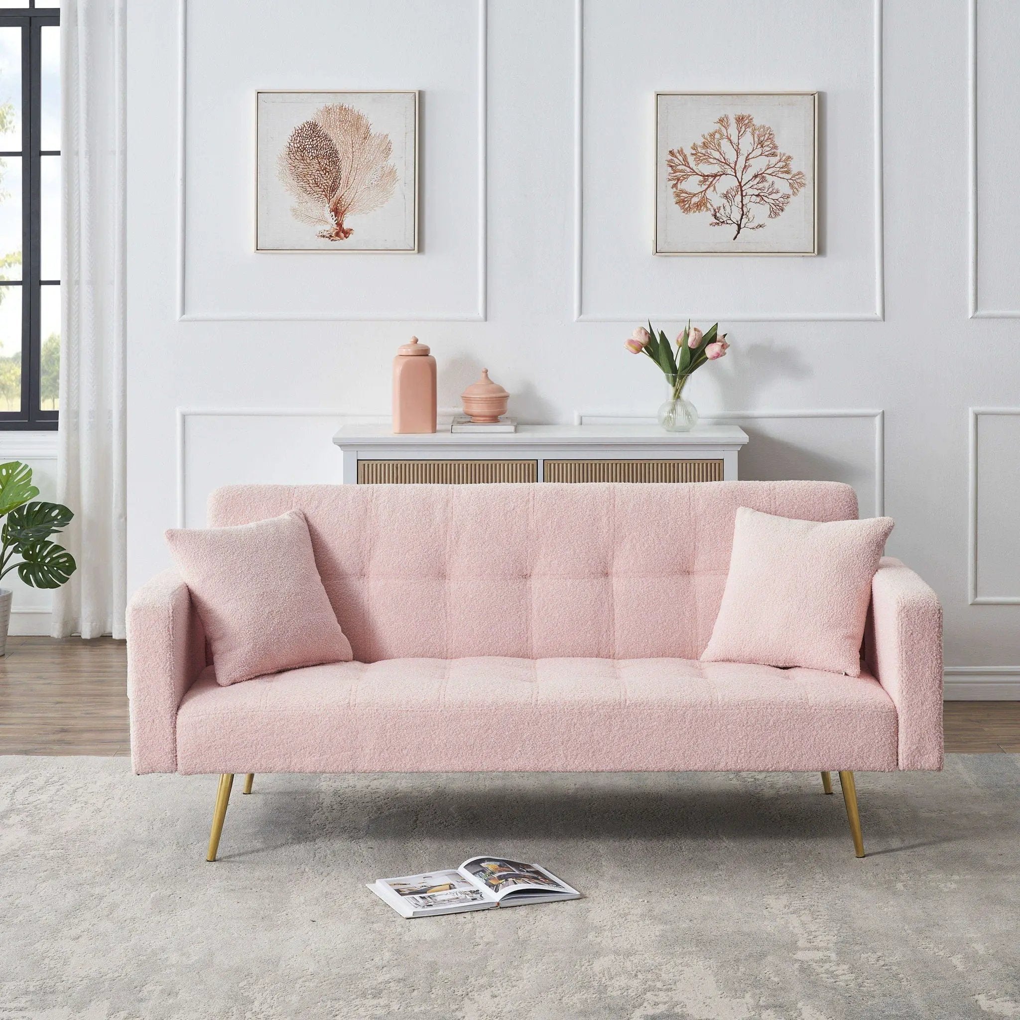 Teddy Fleece Sofa Bed With Luxurious Throw Pillows by Unique Piece Furniture