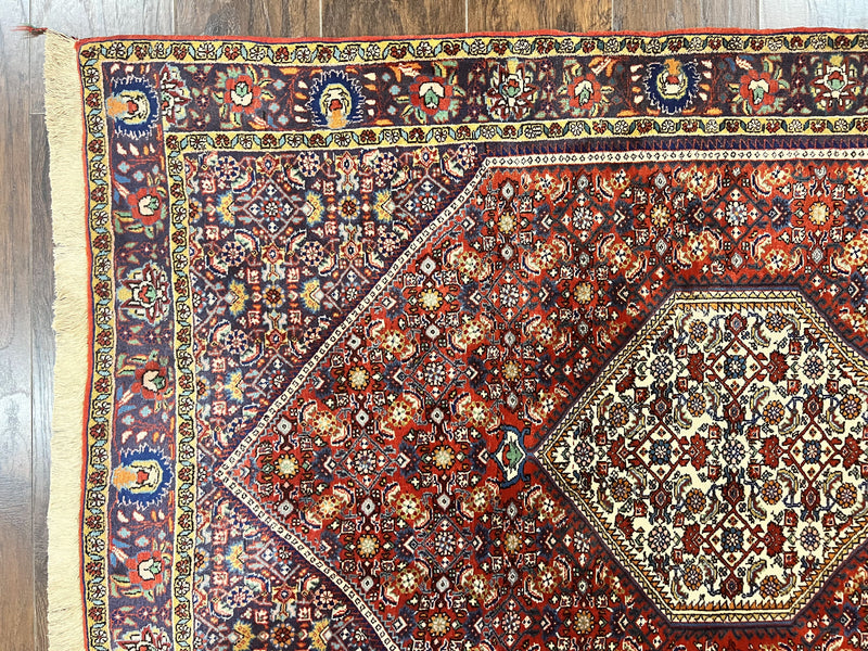Persian Bidjar Rug 4x6, Handmade Oriental Carpet, Fine Weave, Herati Mahi Pattern, Vintage, Red, 300 KPSI by Jewel Rugs