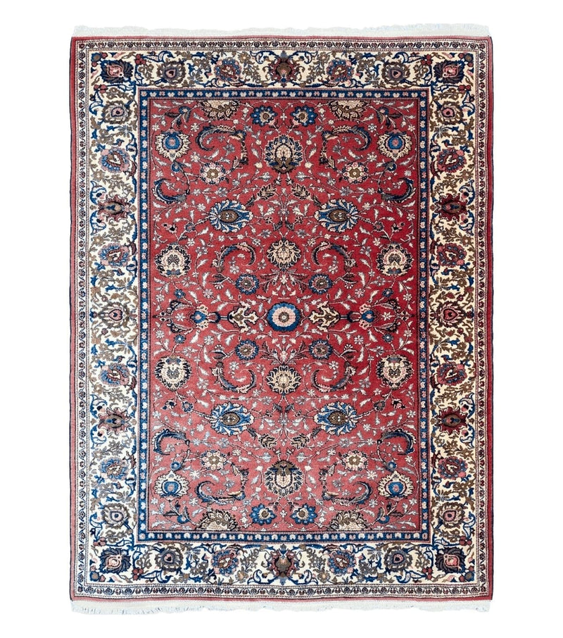 Semi Antique Persian Kashan, Red & Cream, Hand-Knotted, Wool, 4' 8" x 6' 6", Pair A by Jewel Rugs