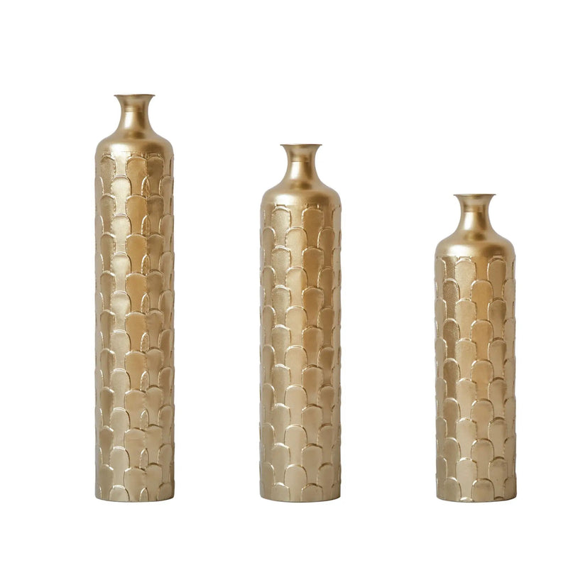 Floor Metal Vases Decorated White Metal Vases (Set of 3) Gorgeous Home Decoration Large Glazed Metal Vases - Golden by HouseOfZazla