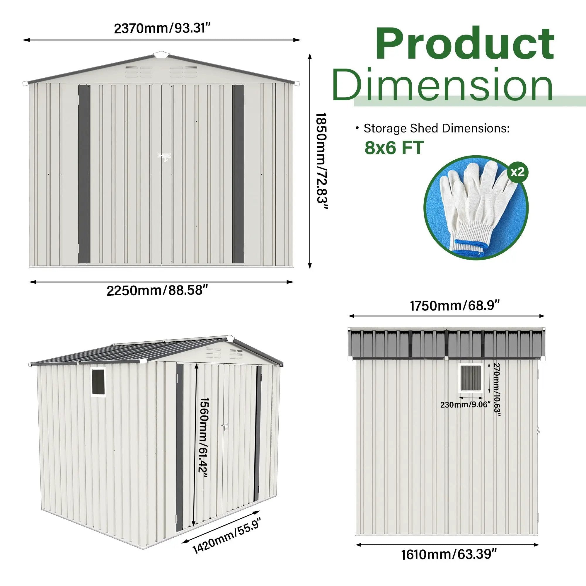 Outdoor Garden Storage Shed, Tool Shed With Pitched Roof Waterproof With 1 Window And 2 Lockable Door - White / Gray by HouseOfZazla