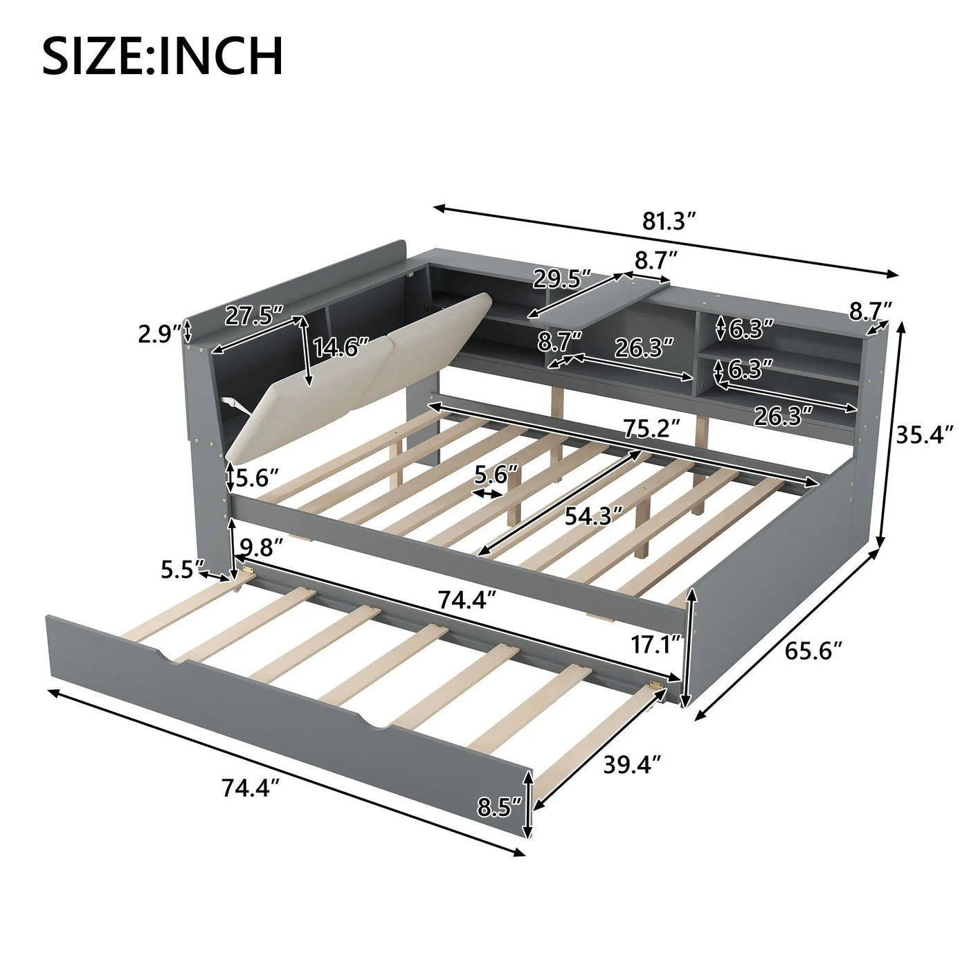 Platform Bed With Trundle, Shelves, And Storage Headboard by HouseOfZazla