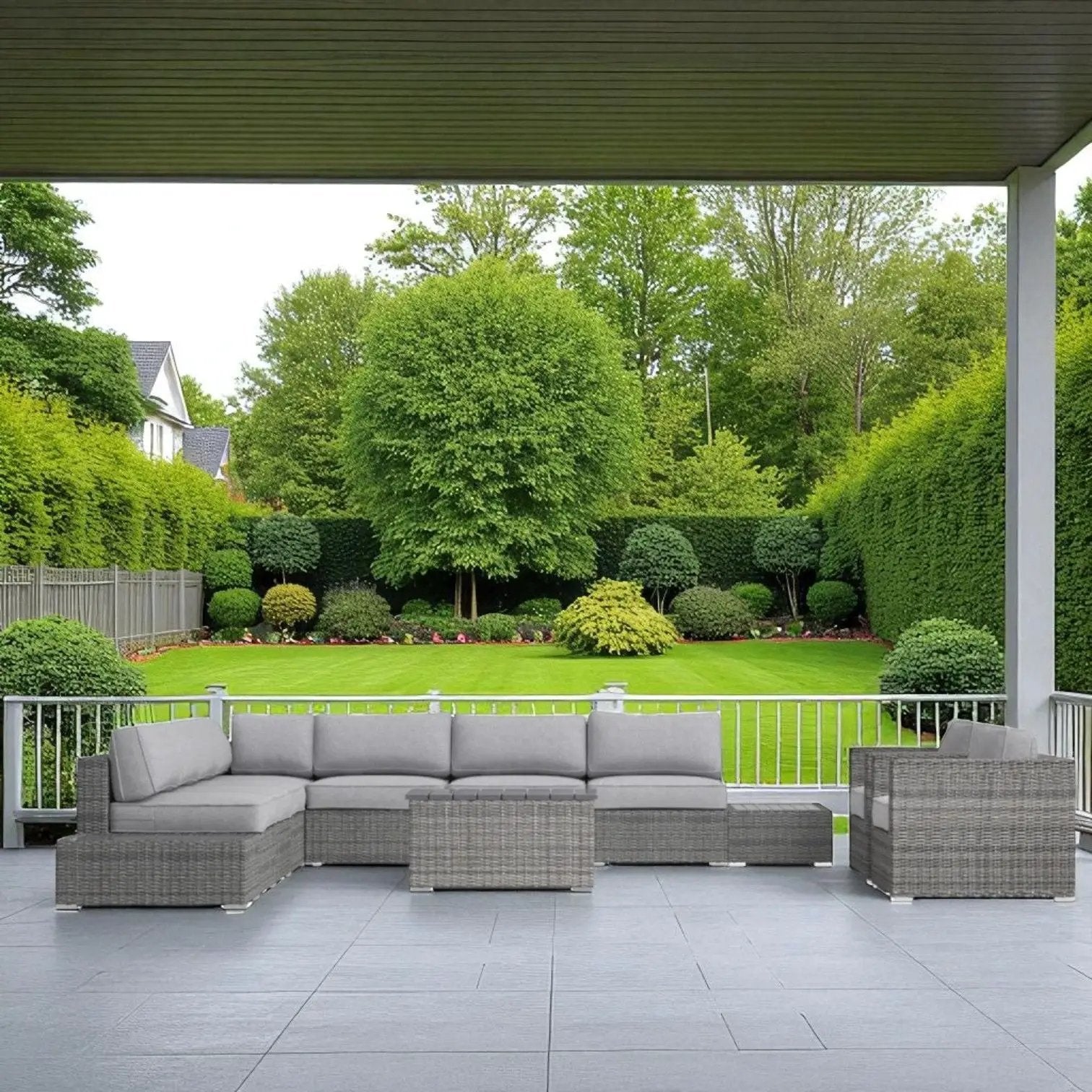 Wicker Sectional Seating Group With Cushions by Unique Piece Furniture