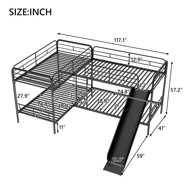 Mission Style Twin Size L-Shaped Bunk Bed With Slide And Ladder - Black by Unique Piece Furniture