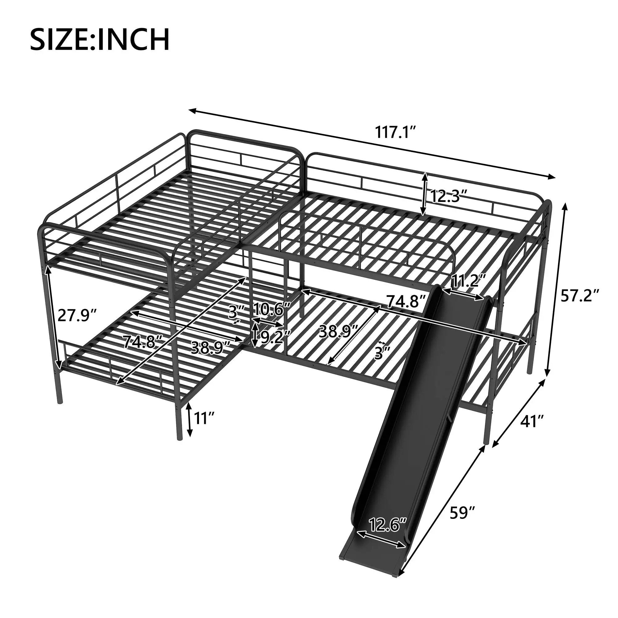 Mission Style Twin Size L-Shaped Bunk Bed With Slide And Ladder - Black by HouseOfZazla