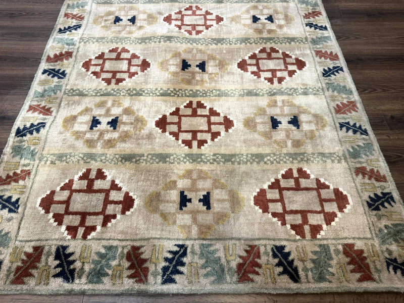 Geometric Design Area Rug 5x8, Beige and Rust Red by Jewel Rugs