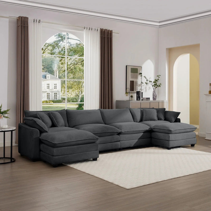 Modern Oversized Modular Cushion Sofa With Ottoman, Low Back, Deep Seating Sofa Set by HouseOfZazla