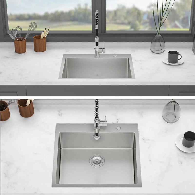 25 x 22 x 9 Inch Kitchen Sink Drop-In 16 Gauge Stainless Steel Single Bowl by HouseOfZazla