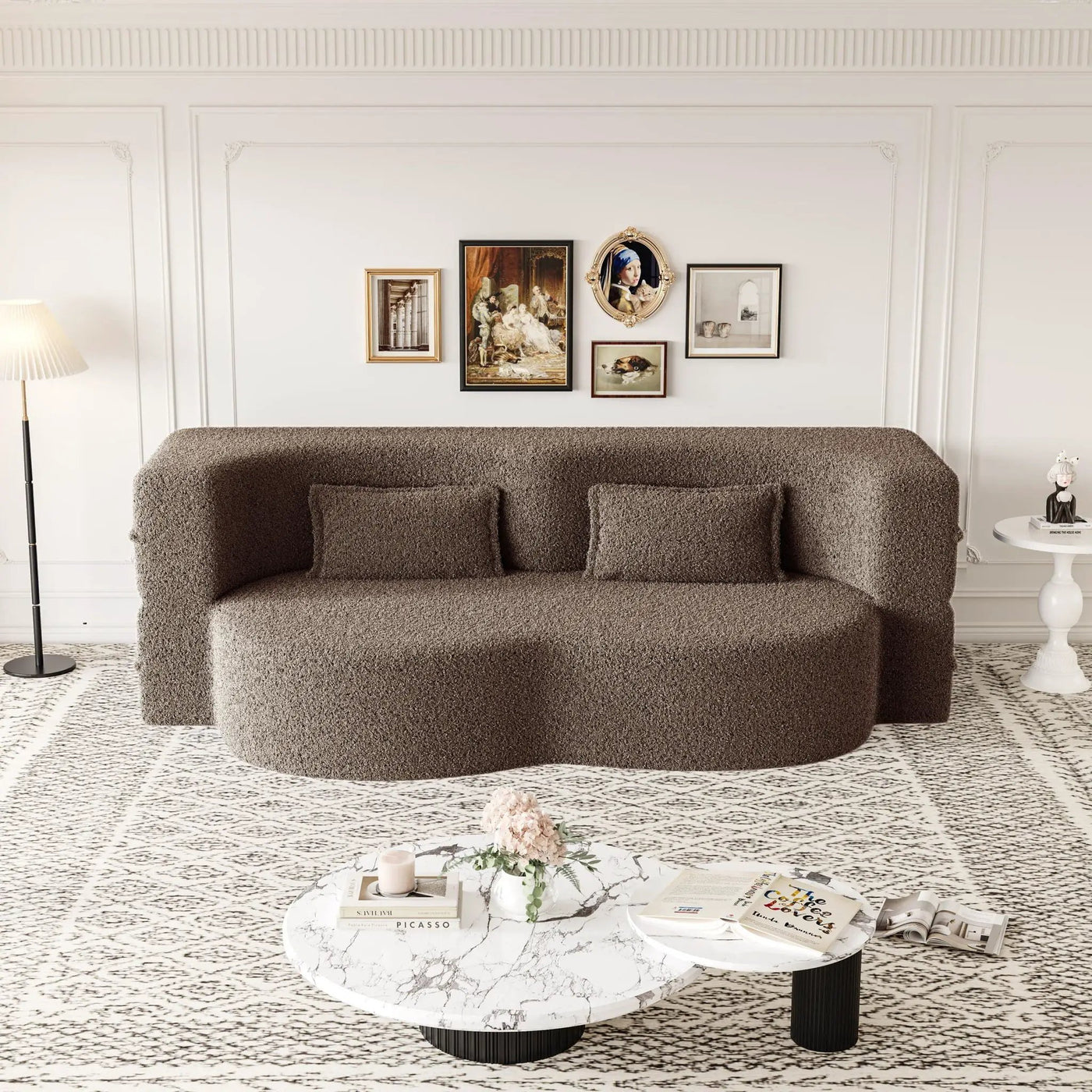 Modern Floor Sofa With Two Pillows Convertible Teddy Fabric Foam Filled Bed by HouseOfZazla