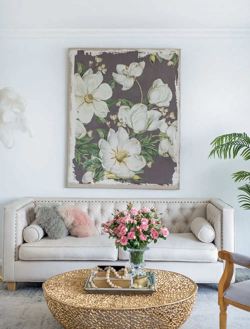 Large Botanical Wall Art Prints, Home Decor For Living Room Dining Room Bedroom Hallway - White / Gray by Unique Piece Furniture