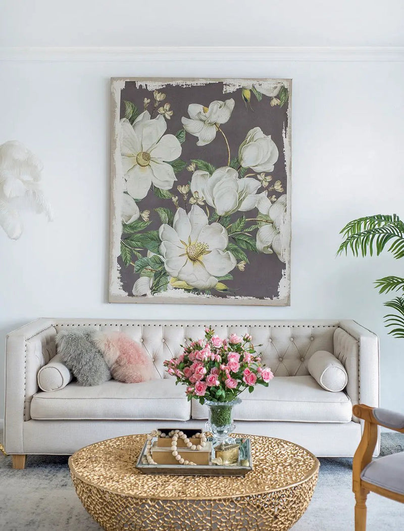 Large Botanical Wall Art Prints, Home Decor For Living Room Dining Room Bedroom Hallway - White / Gray by HouseOfZazla