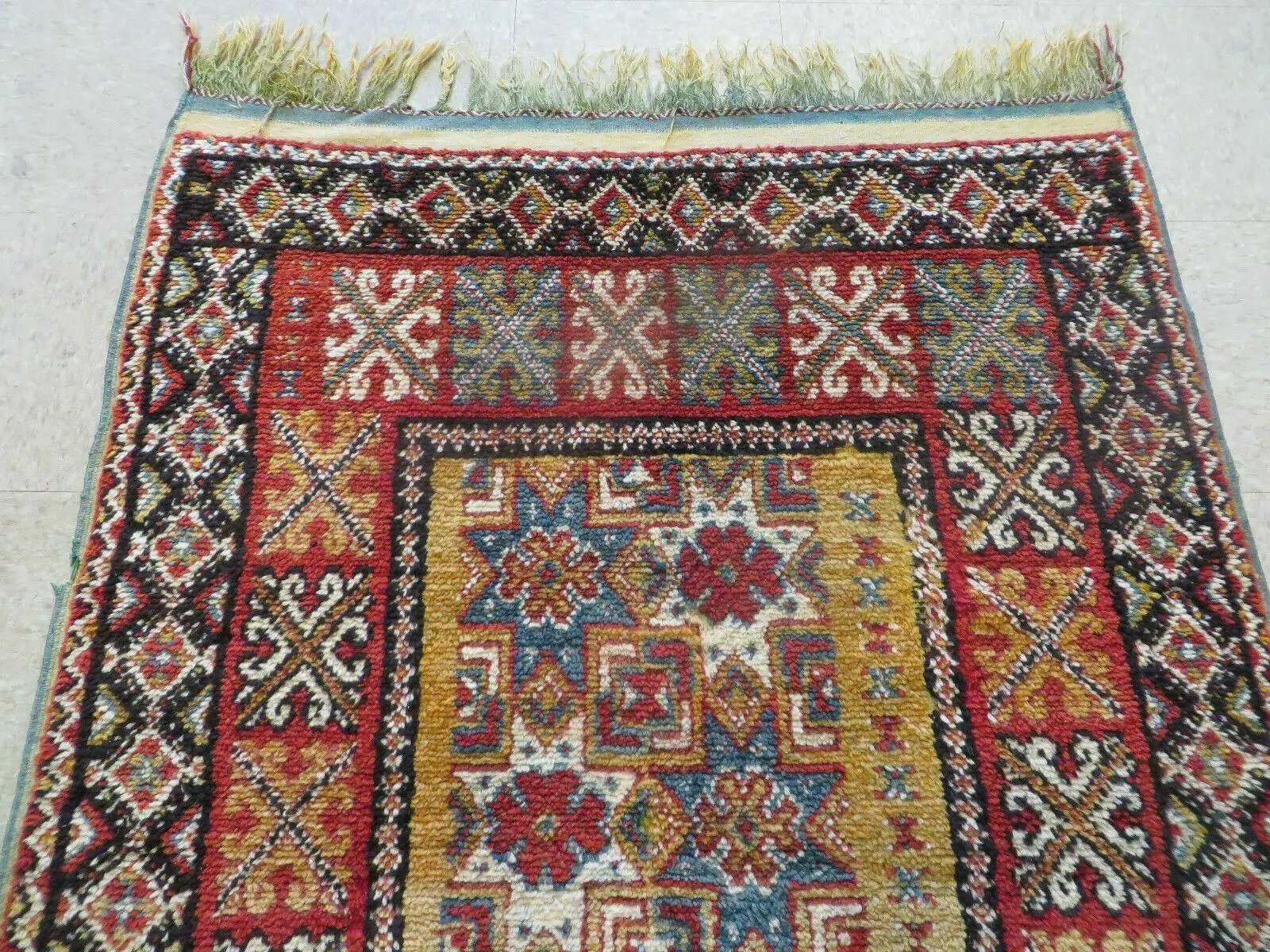 Vintage Moroccan Rug 4x5 ft, Bronze Red Black, Geometric Stars, High Quality Moroccan Carpet, Berber Rug, Handmade Wool Area Rug, Unique Rug by Jewel Rugs