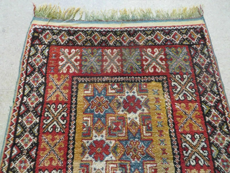 Vintage Moroccan Rug 4x5 ft, Bronze Red Black, Geometric Stars, High Quality Moroccan Carpet, Berber Rug, Handmade Wool Area Rug, Unique Rug by Jewel Rugs