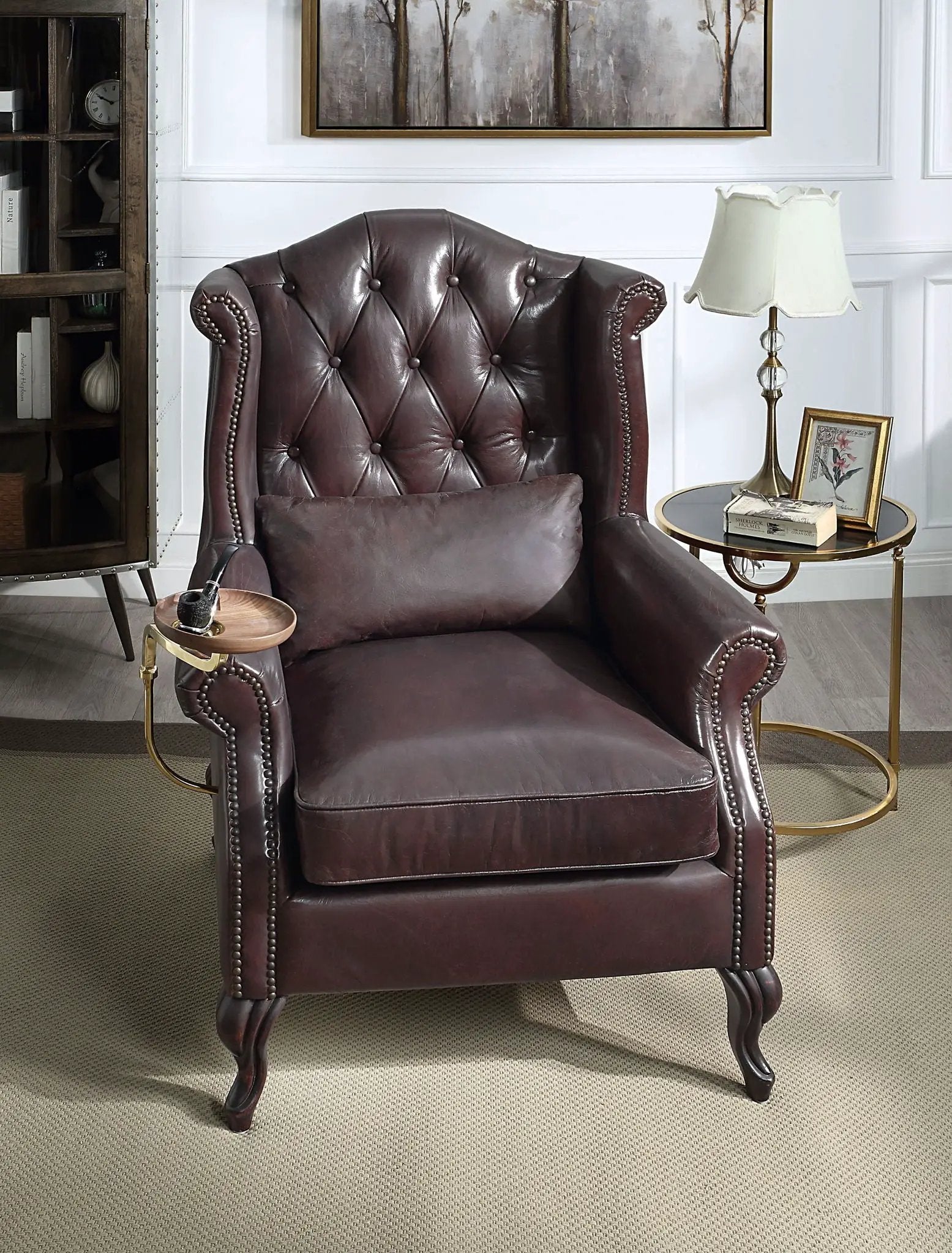 Pino - Vintage Top Grain Leather Accent Chair With 1 Toss Pillow - Brown by Unique Piece Furniture