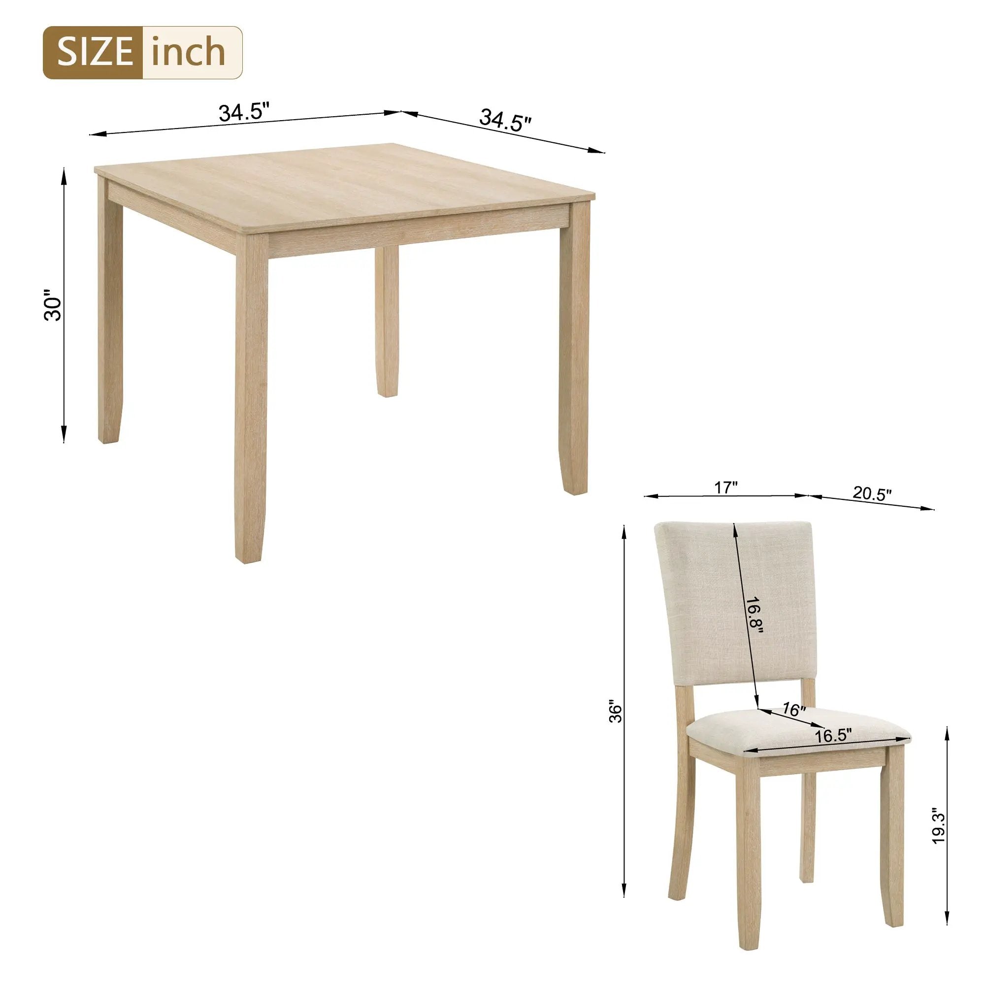 Modern 5-Piece Wooden Dining Table Set for 4 People in Light Oak by HouseOfZazla
