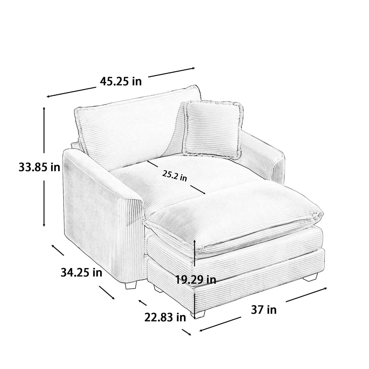 Classic Modern Comfortable Single Chair Deep Seat Sofa With Footstool by Unique Piece Furniture