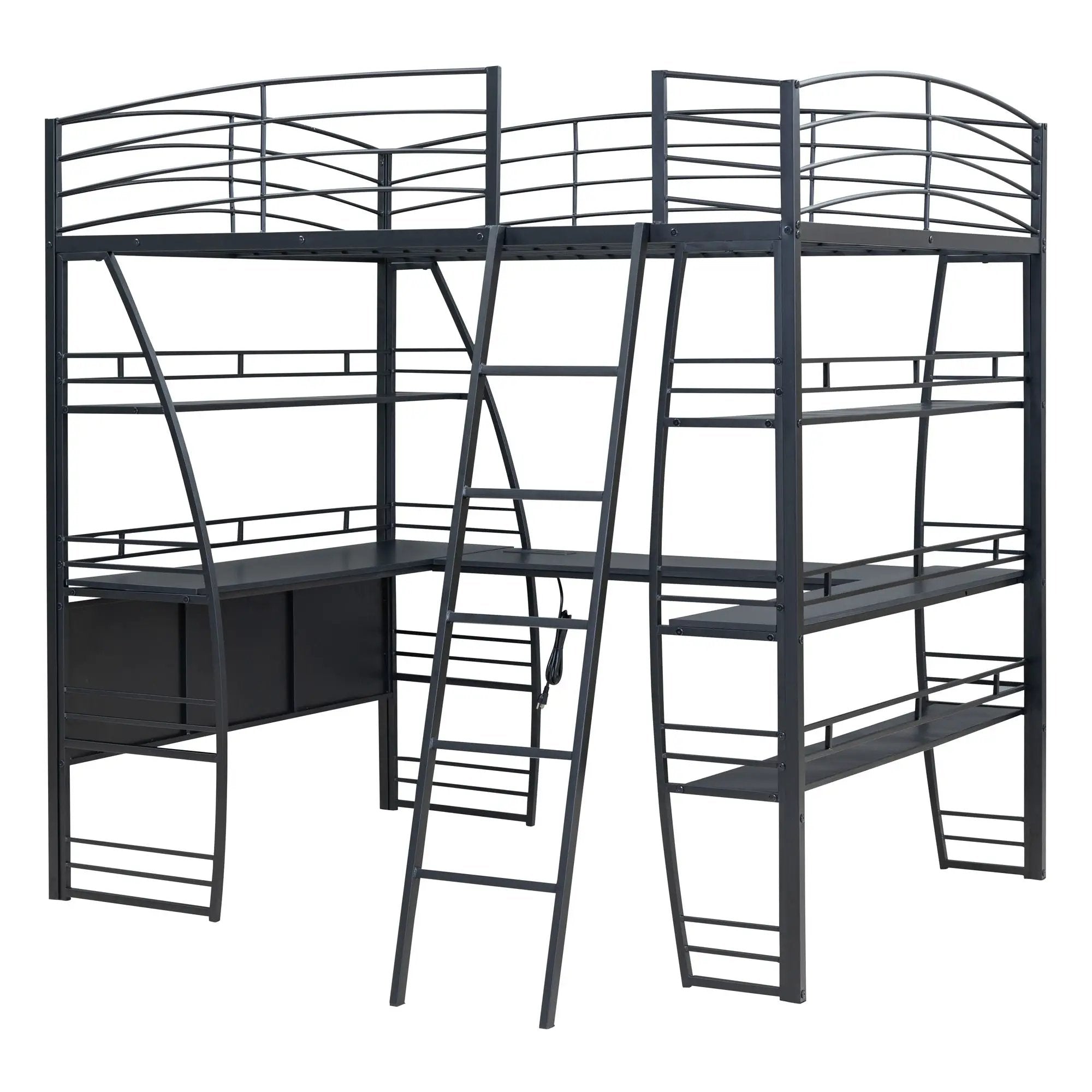 Loft Bed With 4 Layers Of Shelves And L-Shaped Desk, Stylish Metal Frame Bed With A Set Of Sockets, USB Ports And And Wireless Charging by HouseOfZazla