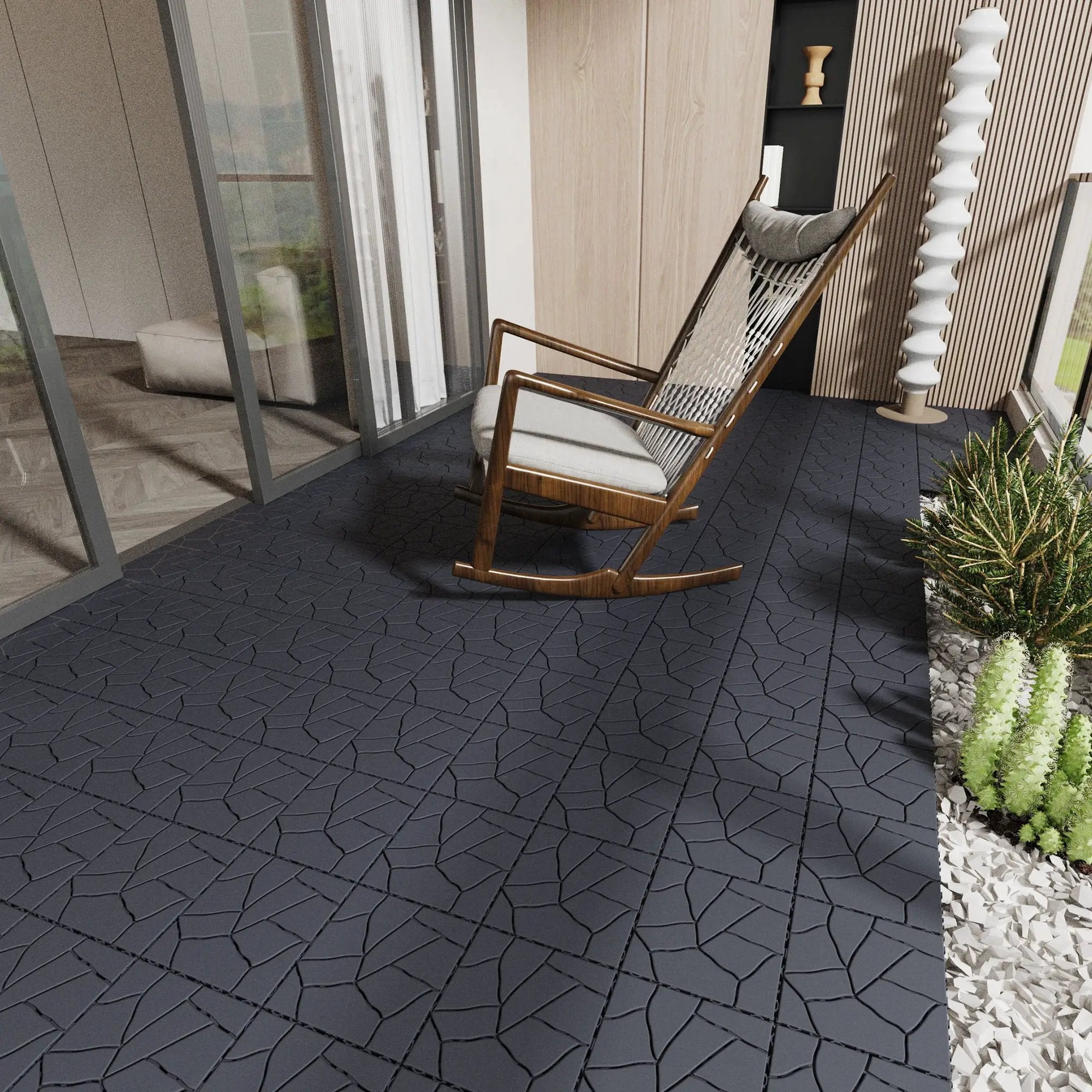 Stone Style Patio Deck Tiles For Porch (Set of 44) - Gray by HouseOfZazla