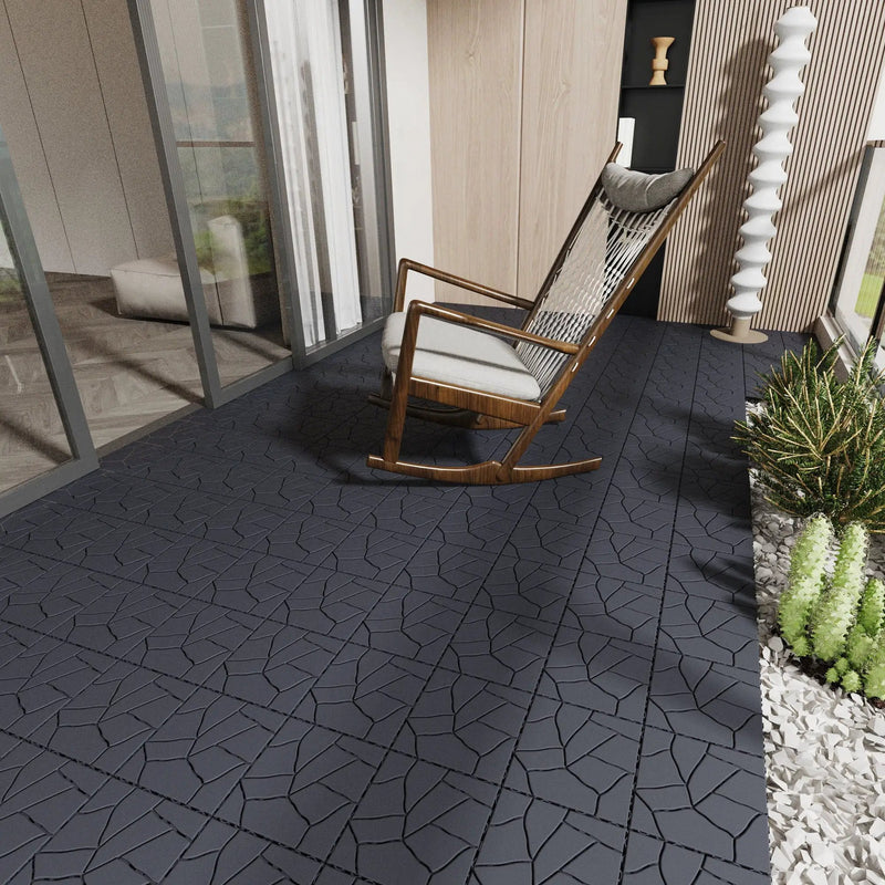 Stone Style Patio Deck Tiles For Porch (Set of 44) - Gray by HouseOfZazla