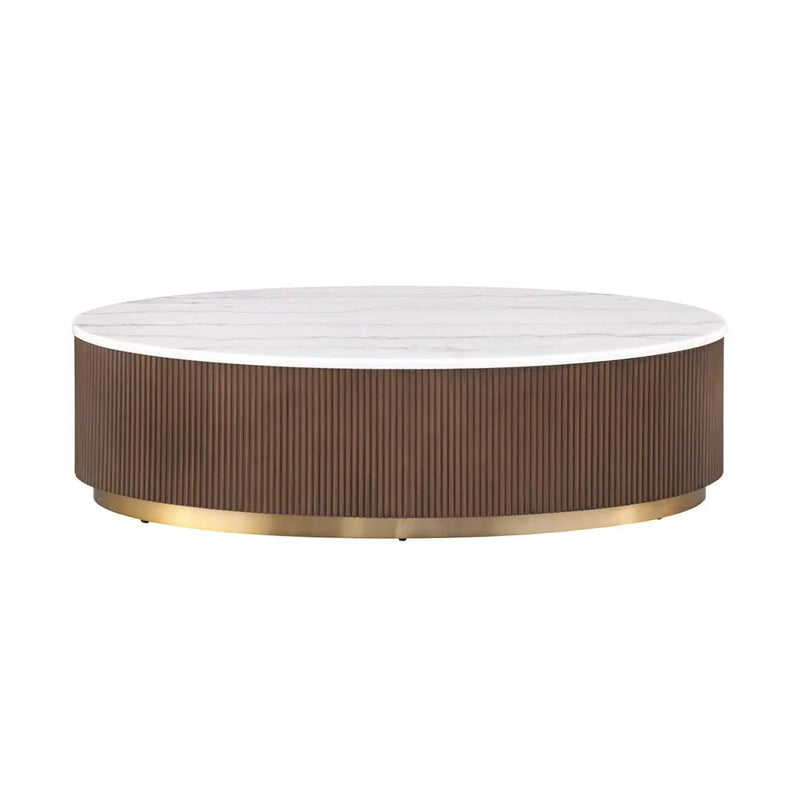 Oval Cocktail Table - Brown / Gold / White by Unique Piece Furniture