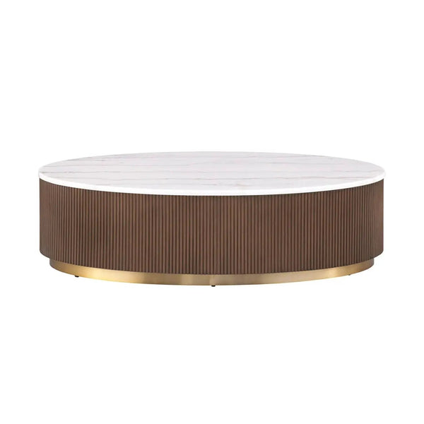 Oval Cocktail Table - Brown / Gold / White