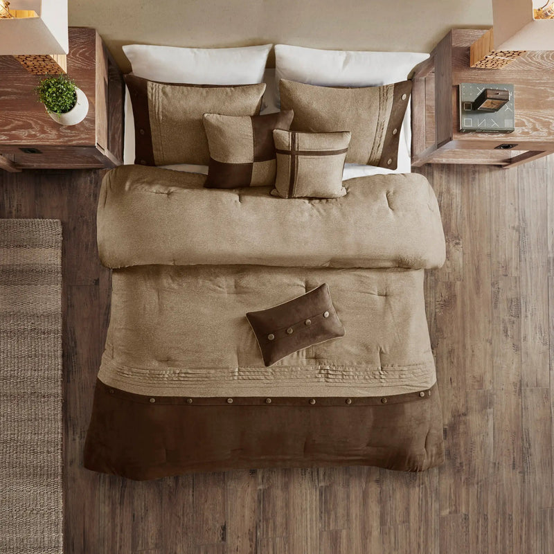 7 Piece Faux Suede Comforter Set Brown King by HouseOfZazla