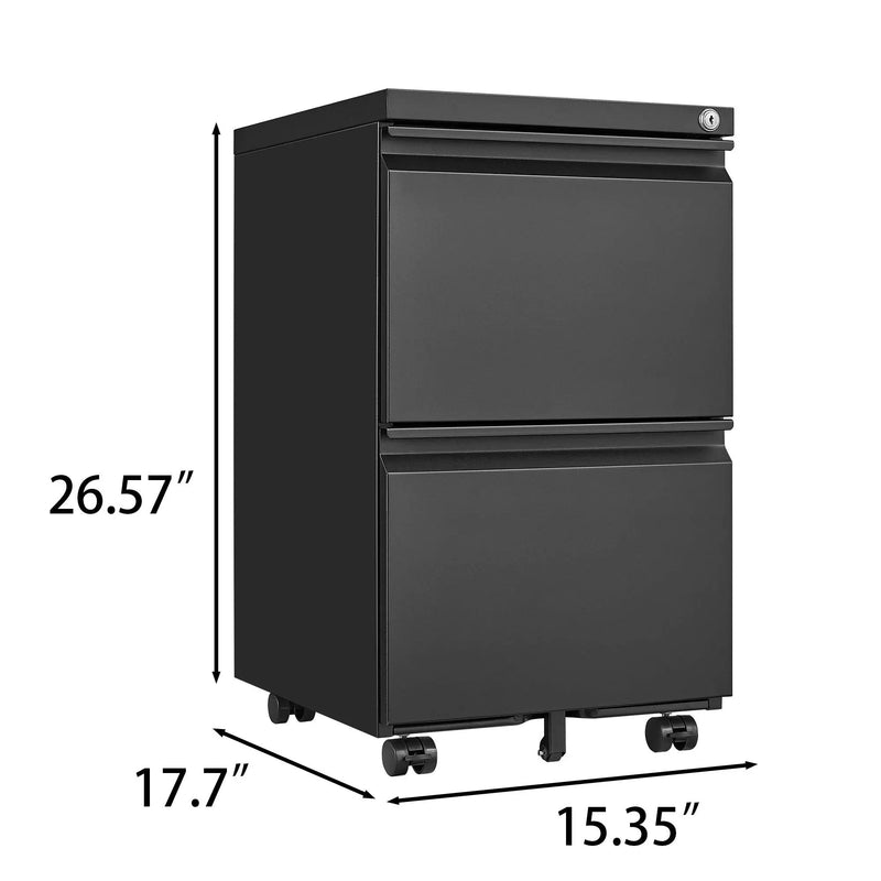 2 Drawer File Cabinet With Lock, Metal Under Desk Rolling Filing Cabinet Fits Letter / Legal / A4 Size For Home Office, Mobile Filing Cabinet by HouseOfZazla