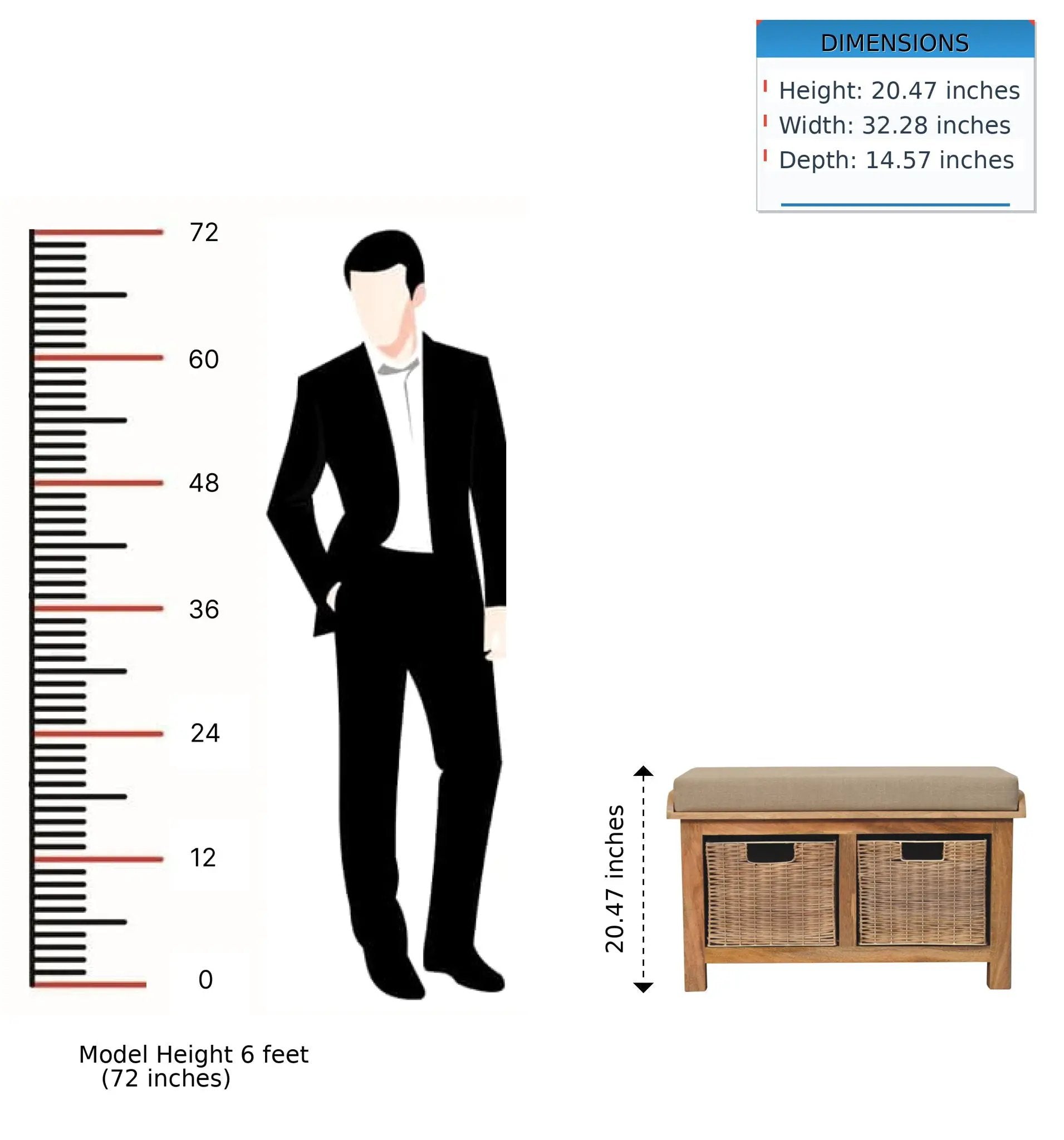 Rattan Basket Linen Bench - Brown by HouseOfZazla
