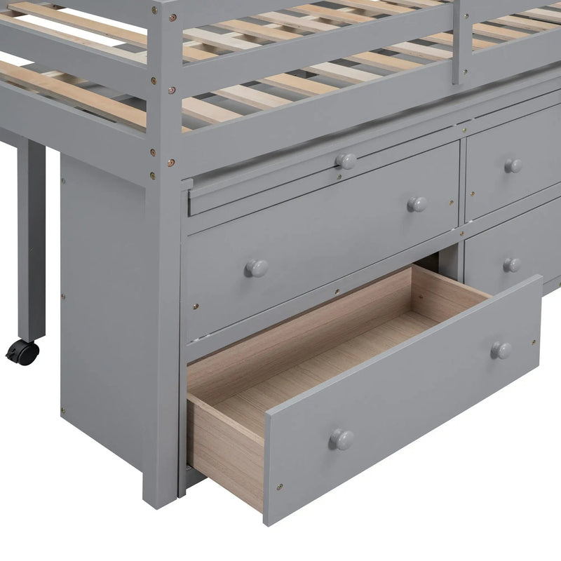 Loft Bed With Retractable Writing Desk And 4 Drawers, With Lateral Portable Desk And Shelves by HouseOfZazla