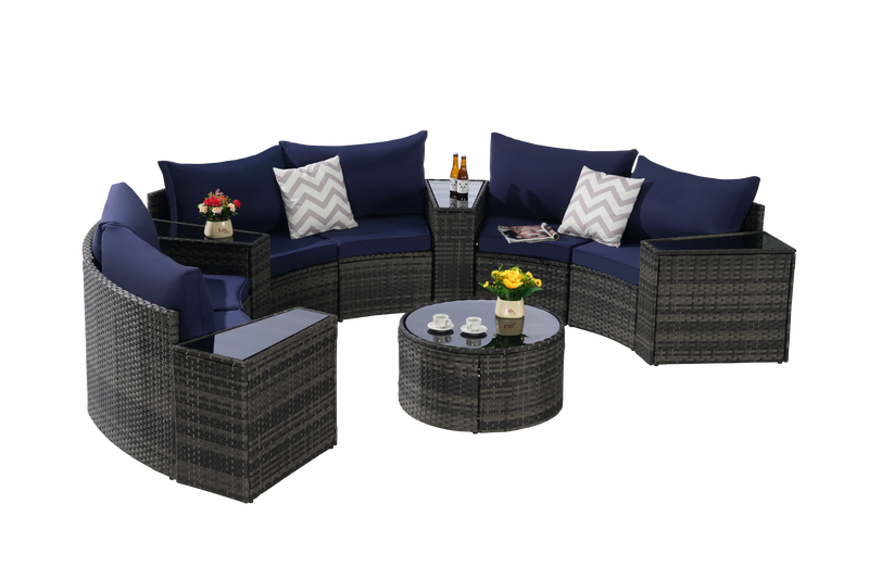 Outdoor Patio Furniture 11-Piece Half-Moon Sectional Round Patio Furniture Set by HouseOfZazla