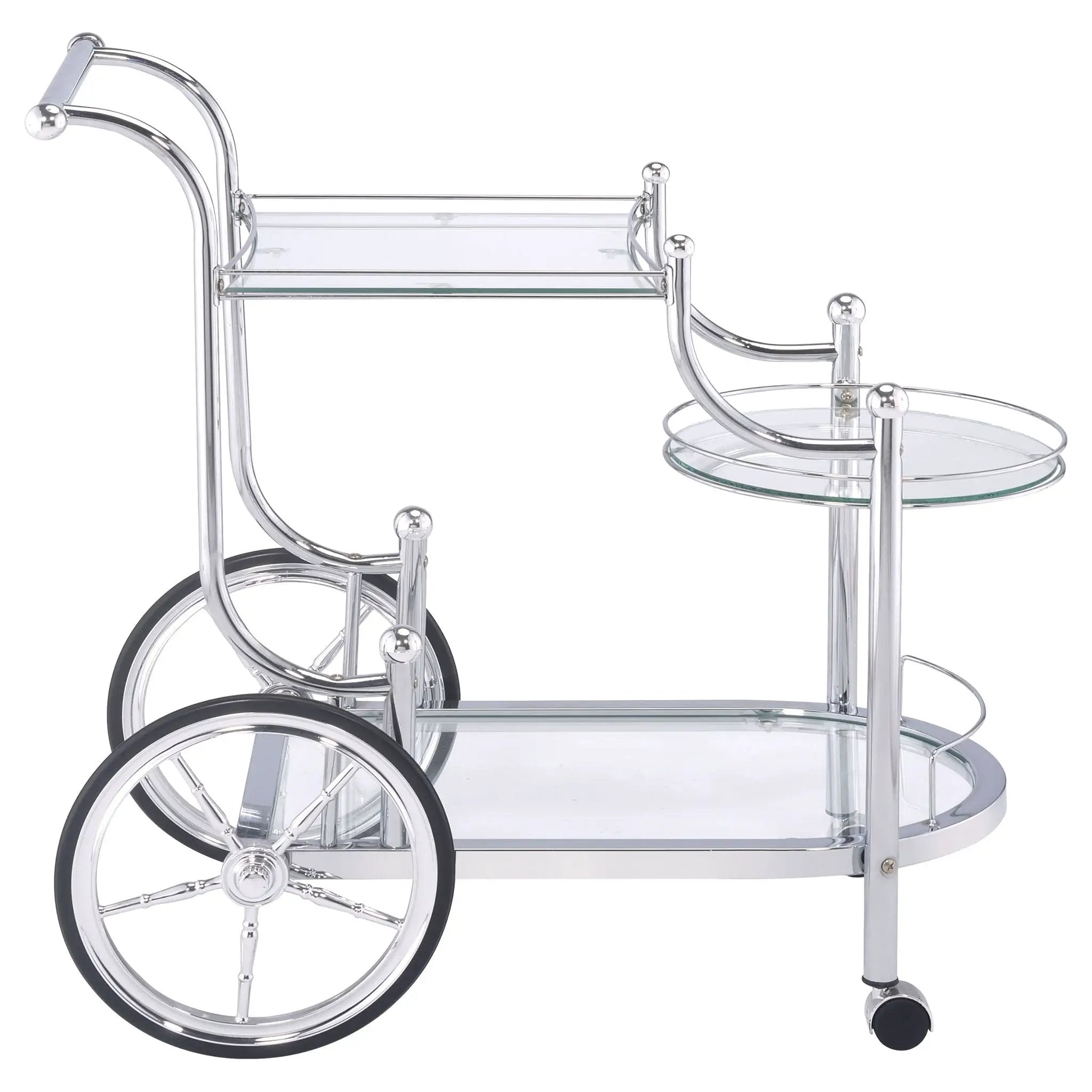 Sarandon 3-tier Glass Shelf Metal Bar Cart Chrome by Unique Piece Furniture