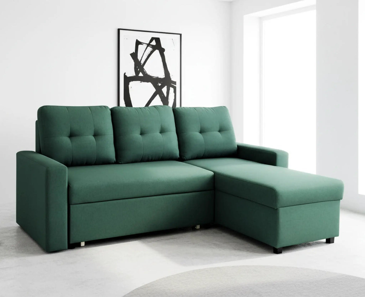Convertible L Shaped Sectional Sleeper Sofa Bed, Saving Pull Out Couch by Unique Piece Furniture