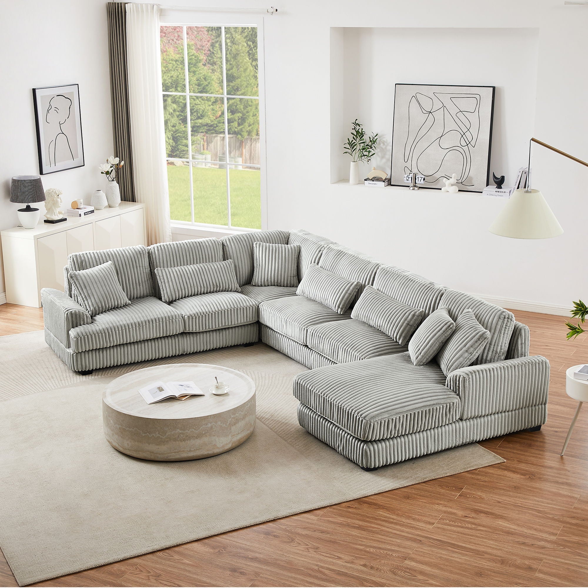 U - Shaped Sectional Sofa With Chaise Lounge, Oversized Living Room Sofa - Gray by HouseOfZazla