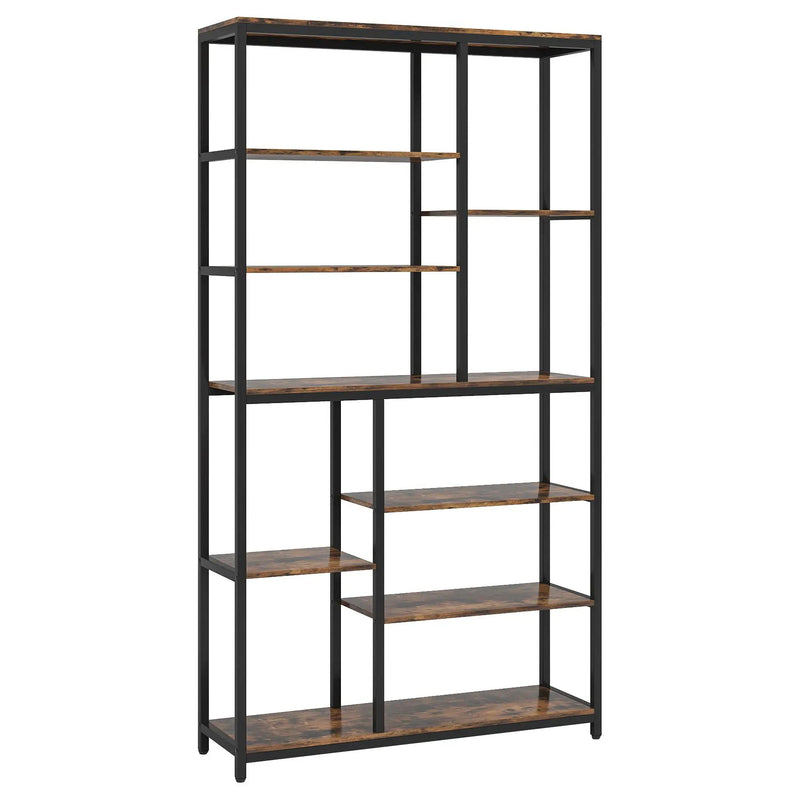 Extra Tall 8 Tier Staggered Etagere Bookcase With 8 Shelves Organizer For Living Room - Rustic Brown by HouseOfZazla