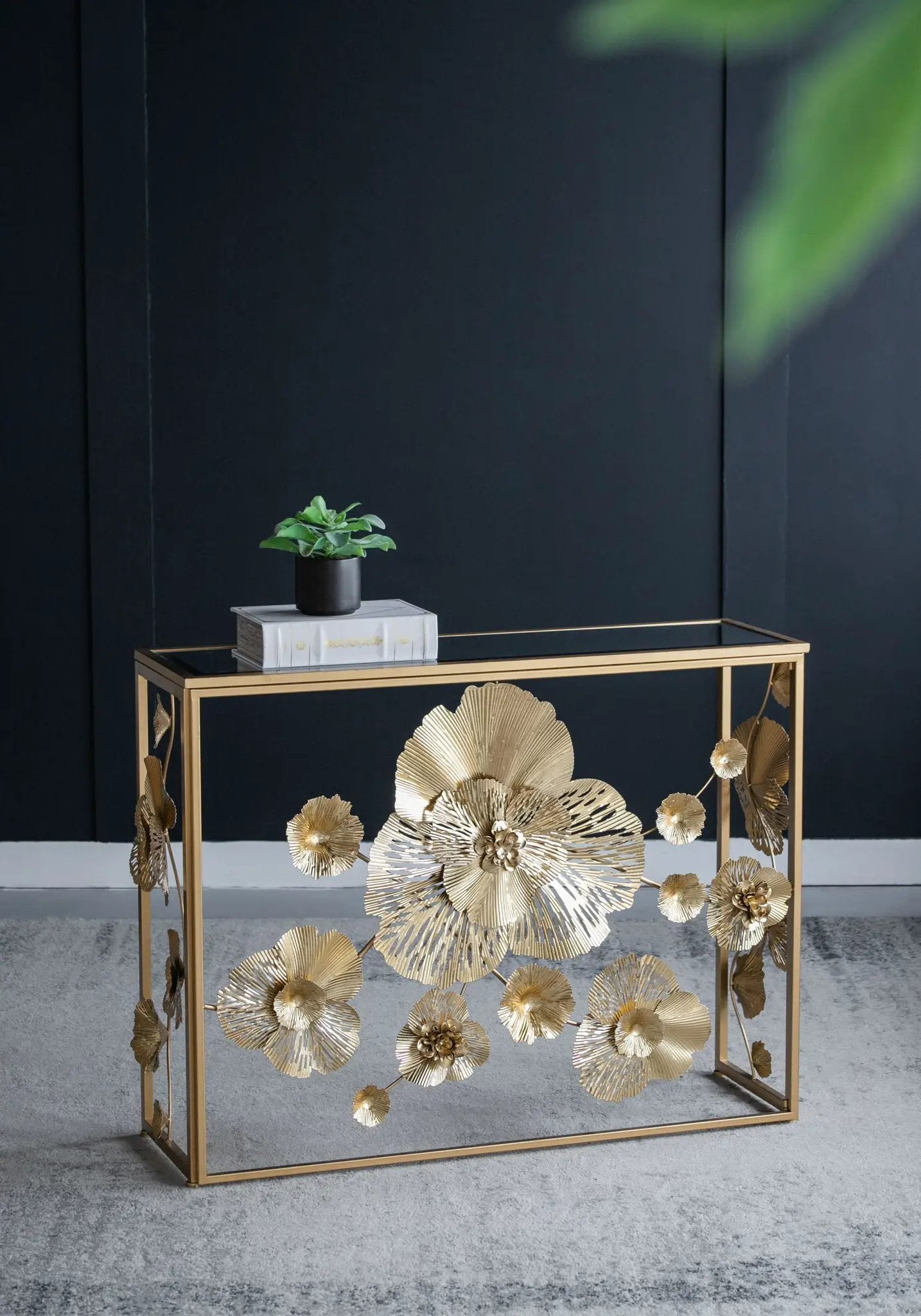 Console Table With Mirrored Glass Top, Modern Entryway Table For Living Room Foyer Entryway - Gold by Unique Piece Furniture