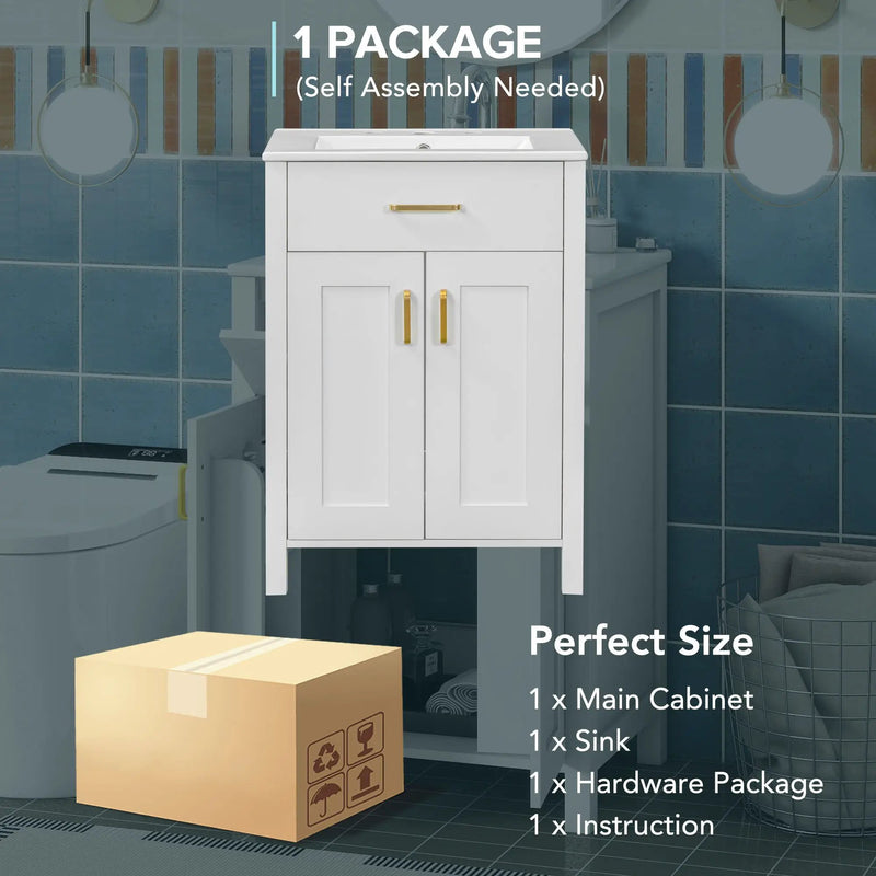 Bathroom Vanity Combo With Ceramic Sink, Luxurious Space-Saving Vanity, 2 Soft Close Doors by HouseOfZazla