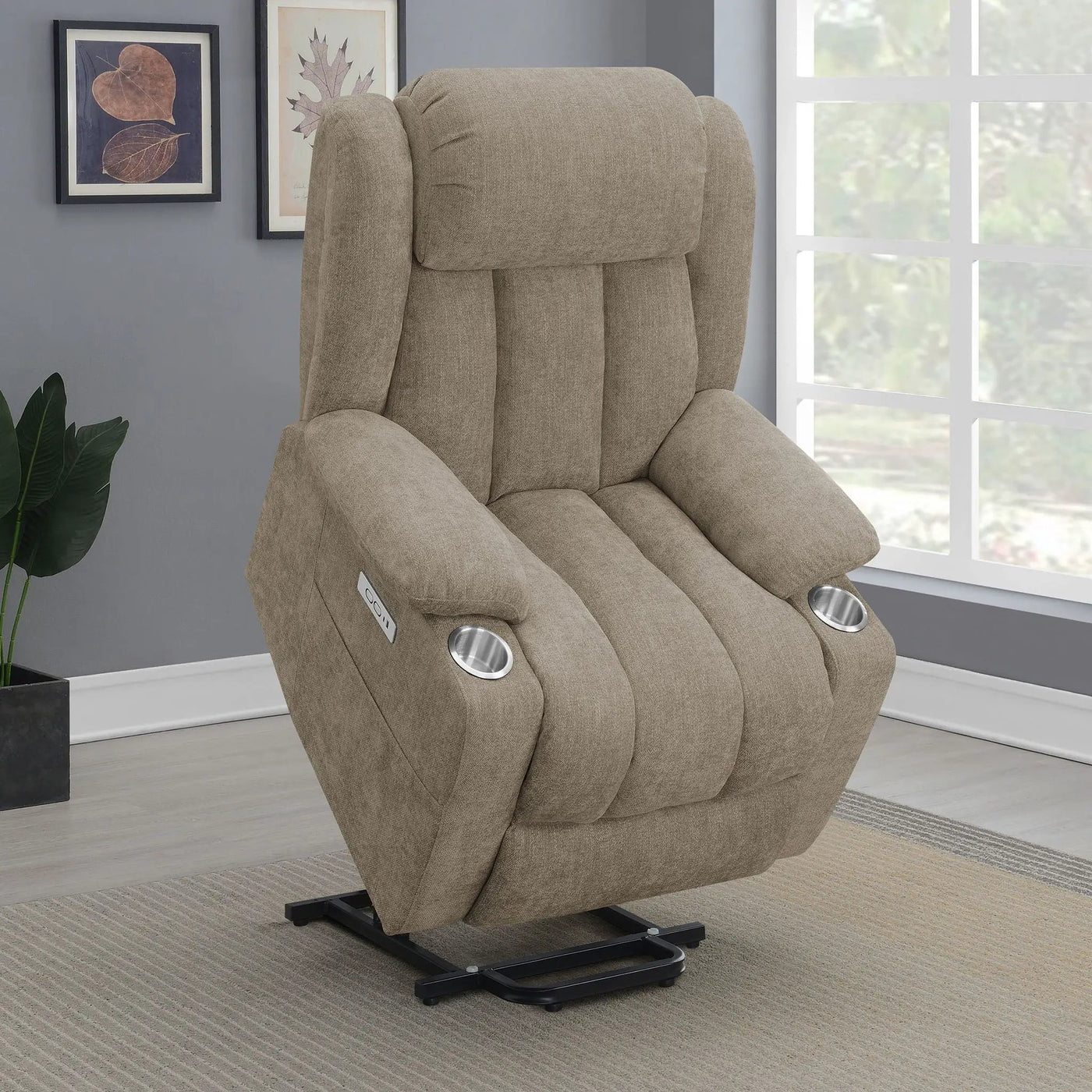 Beca - Upholstered Power Lift Recliner With Cupholders And USB Charging by Unique Piece Furniture