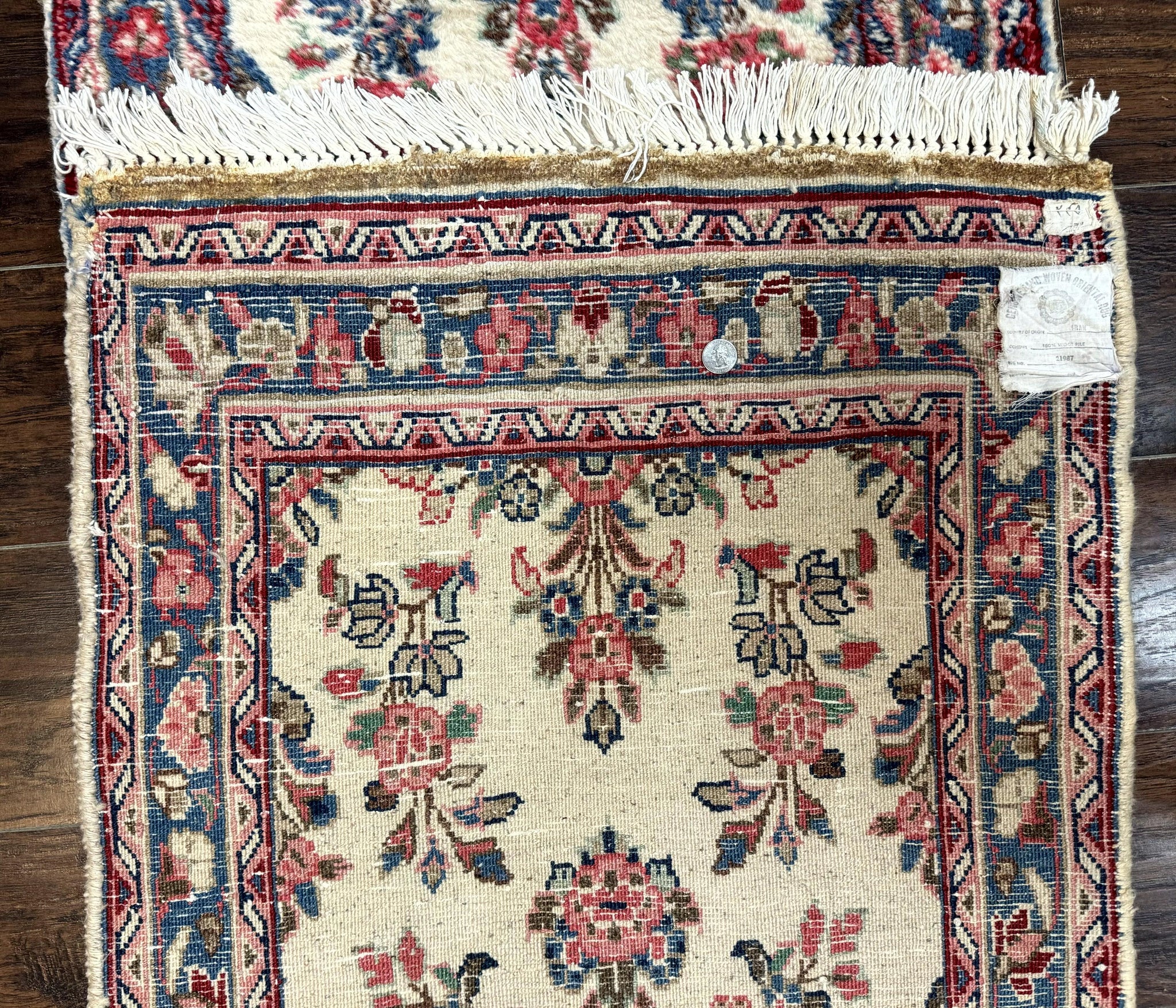 Persian Sarouk Runner Rug 2.4 x 21, Handmade Wool Floral Runner Rug for Hallway, 21ft Runner, Ivory by Jewel Rugs