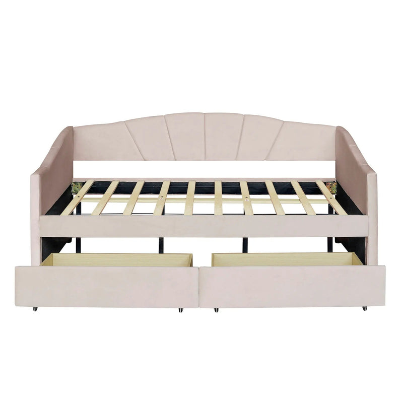 Upholstered Daybed With Two Drawers And Wood Slat by HouseOfZazla