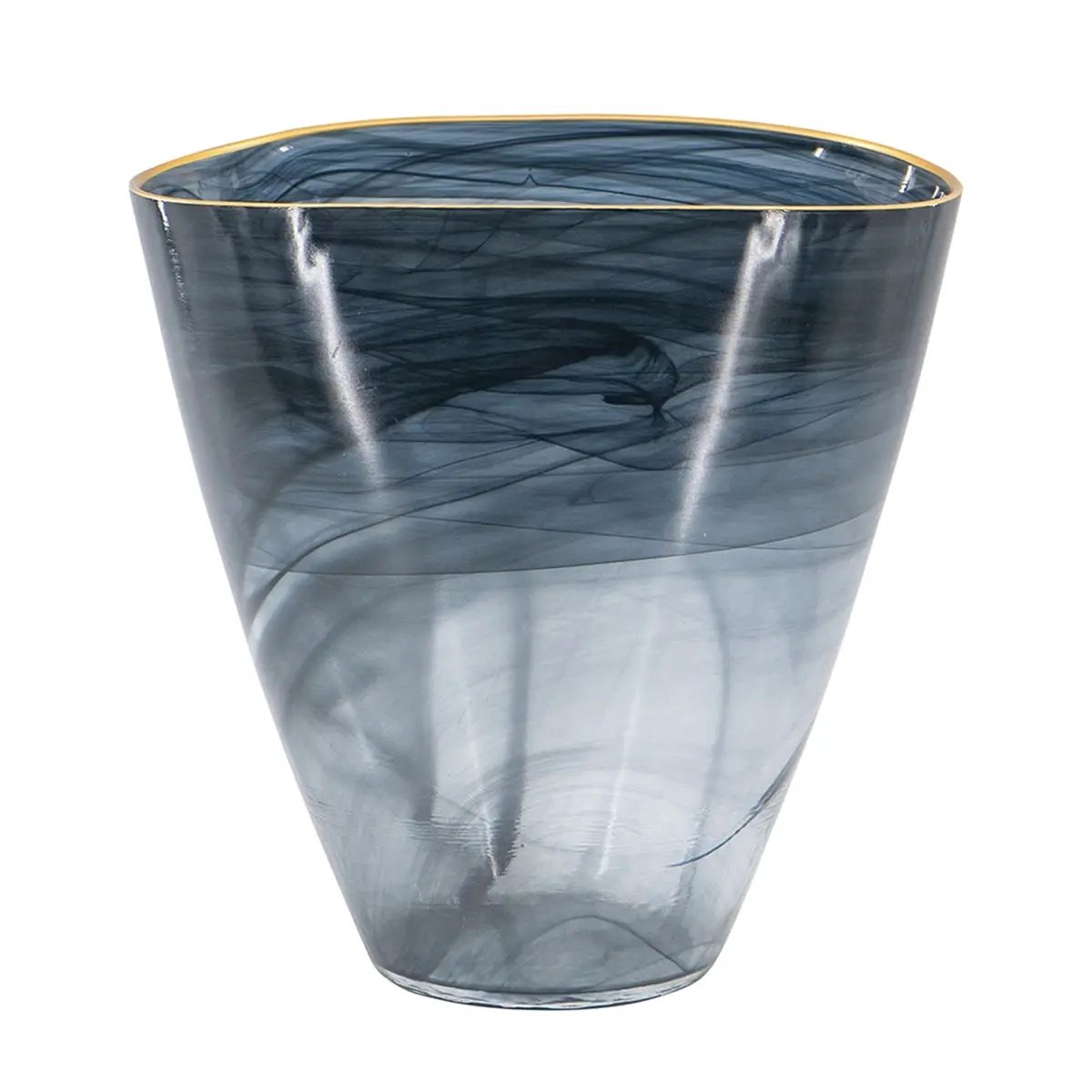 9.3x4.7x9.3' Smokey Black Glass Vase with Gold Rim by HouseOfZazla