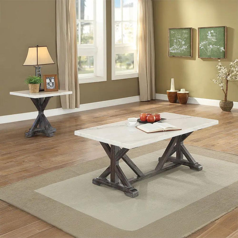 Romina - Coffee Table - White Marble Top & Weathered Espresso by Unique Piece Furniture