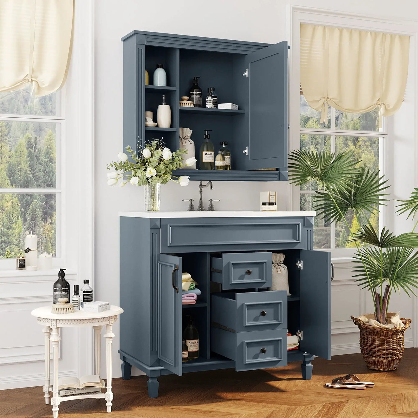 Bathroom Vanity With Top Sink, Mirror Cabinet, 2 Soft Closing Doors & 2 Drawers by Unique Piece Furniture