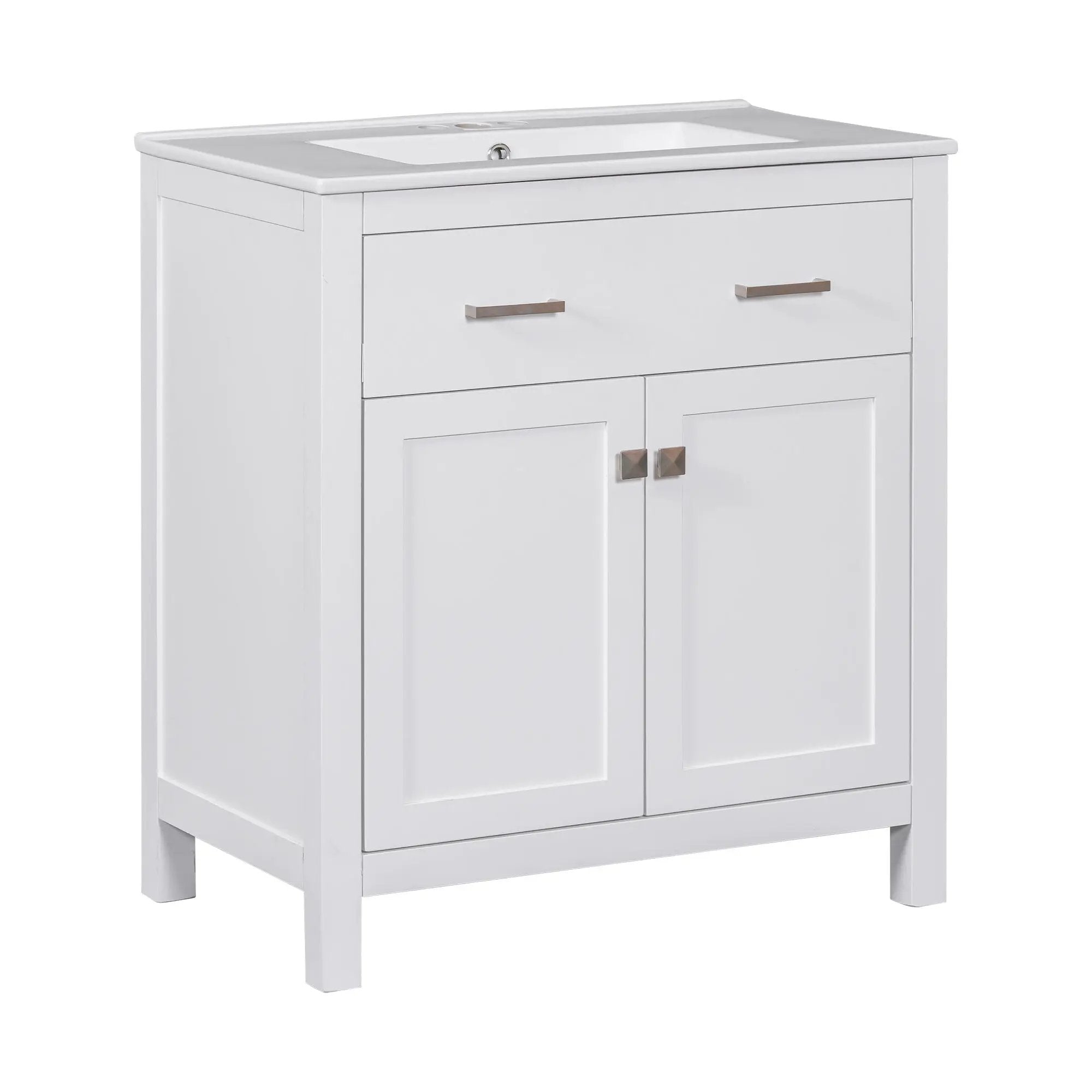 Bathroom Vanity With Ceramic Sink, Modern Single Bathroom Cabinet With 2 Doors And A Shelf, Soft Close Doors by HouseOfZazla