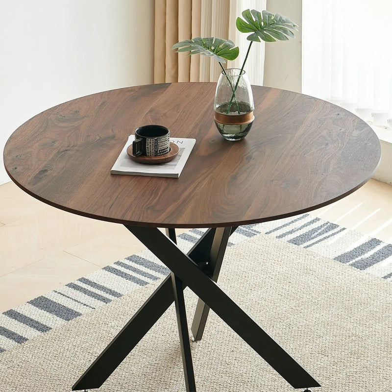 Mid-Century Dining Table For 4 - 6 People With Round Table Top, Pedestal Dining Table, End Table Leisure Coffee Table, Cross Leg by Unique Piece Furniture