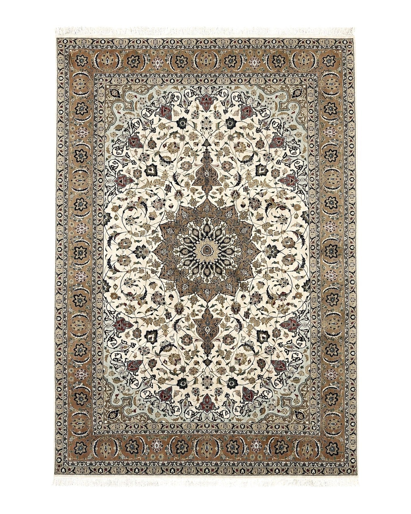 Wonderful Persian Tabriz Rug 7x10, Floral Medallion, Very Fine Oriental Carpet, Ivory by Jewel Rugs