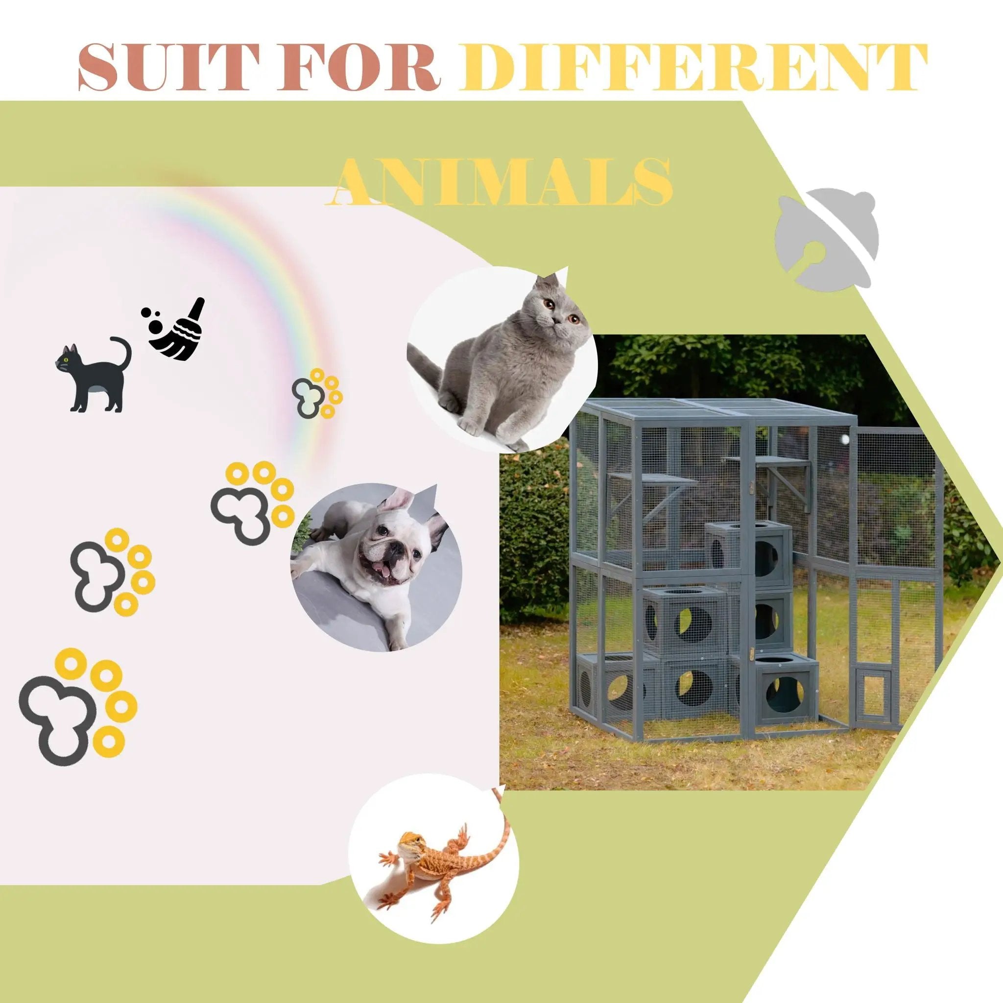 Outdoor Cat House With Shelves And Weather Protection, Removable Wood Boxes - Gray by HouseOfZazla