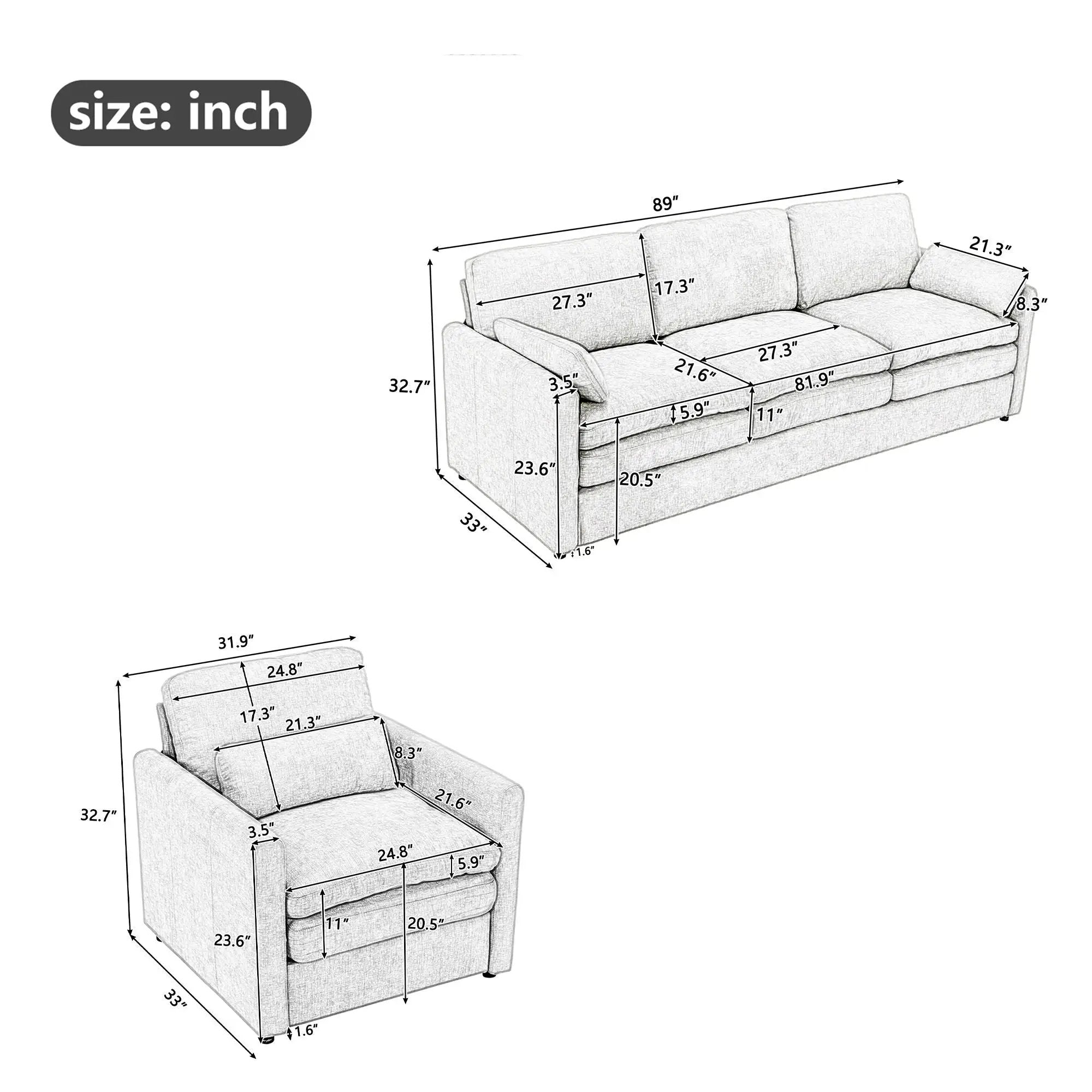 Cozy Sofa Set Oversized Comfy Cloud Sofa with Double Cushion by HouseOfZazla