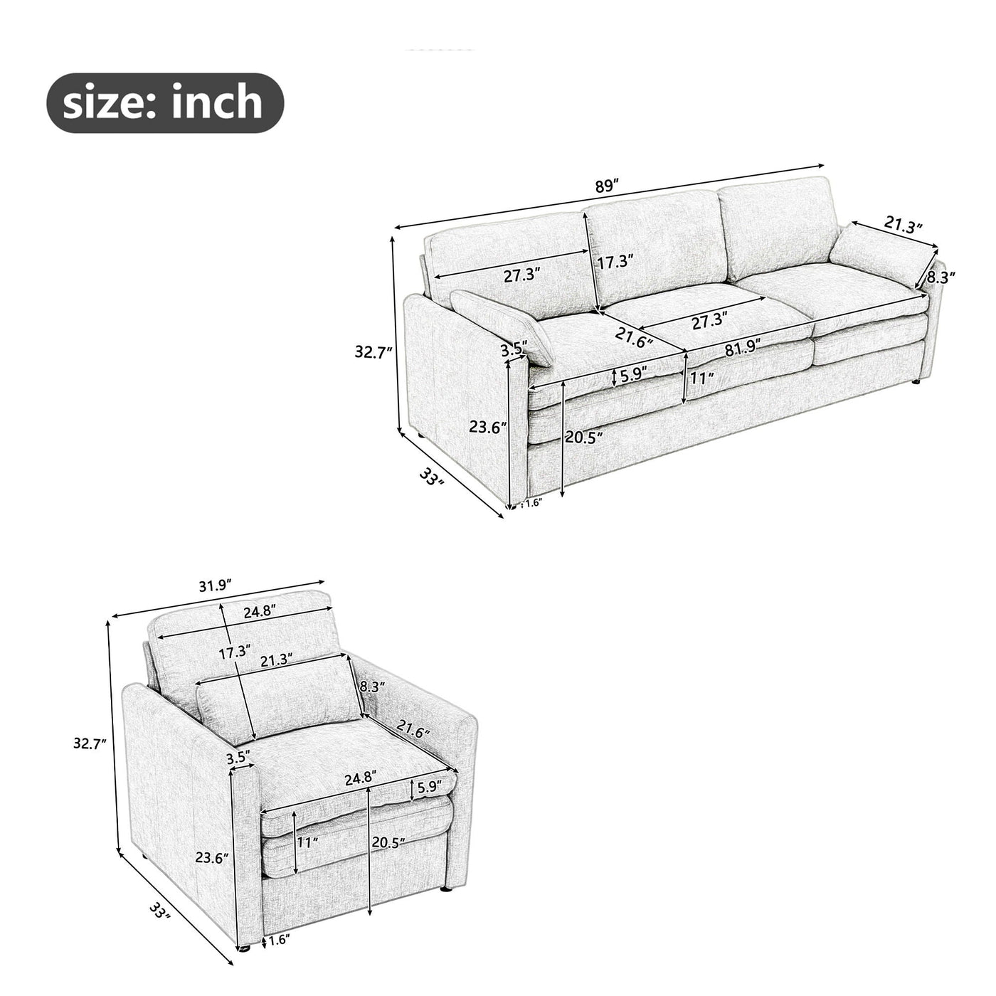 Cozy Sofa Set Oversized Comfy Cloud Sofa With Double Cushion by Unique Piece Furniture